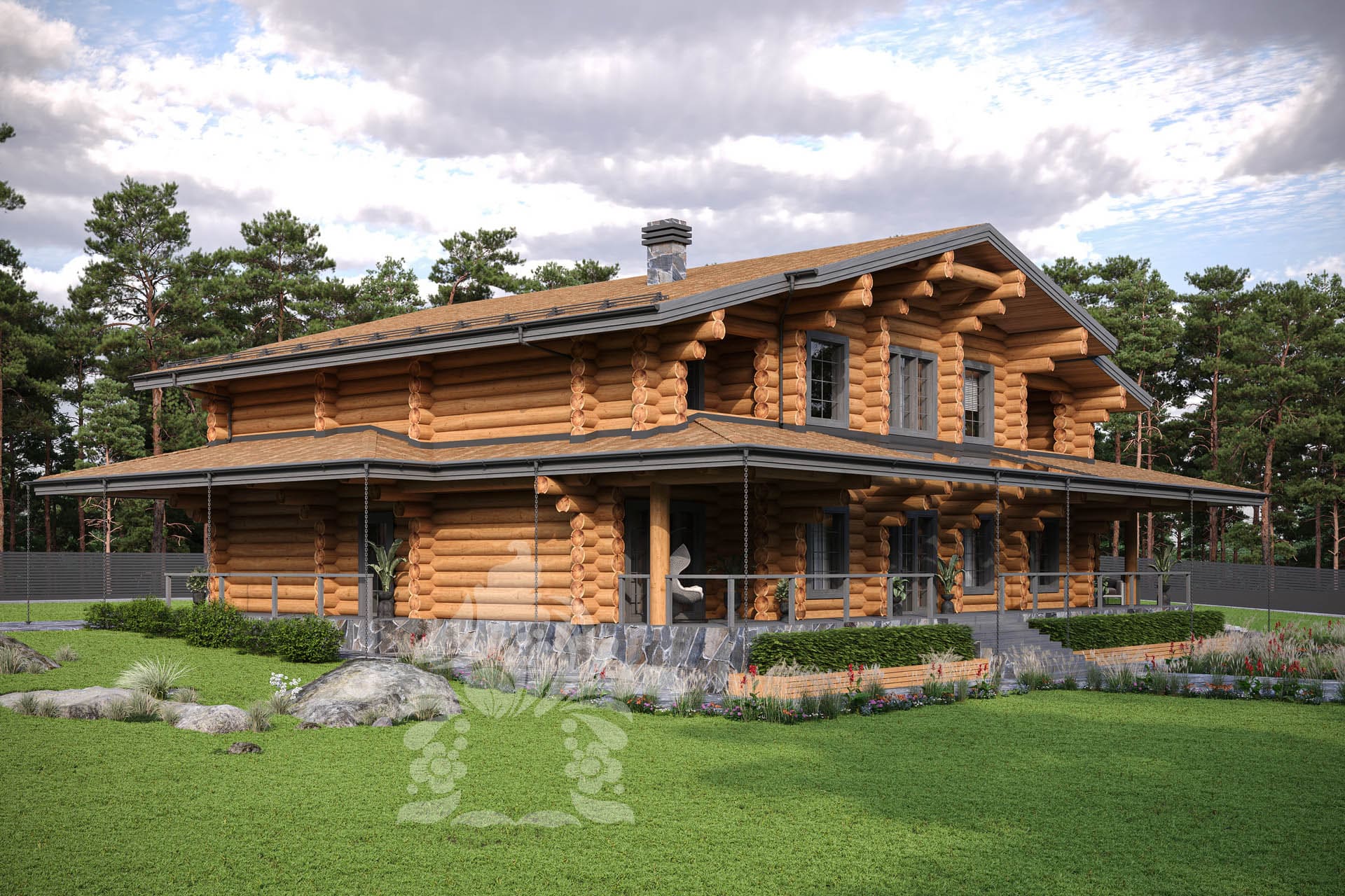 проект двухэтажного дома из бревна Загорье