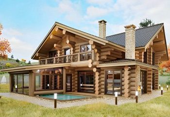 двухэтажный дом-баня из рубленого бревна кедра по проекту Барвиха 1